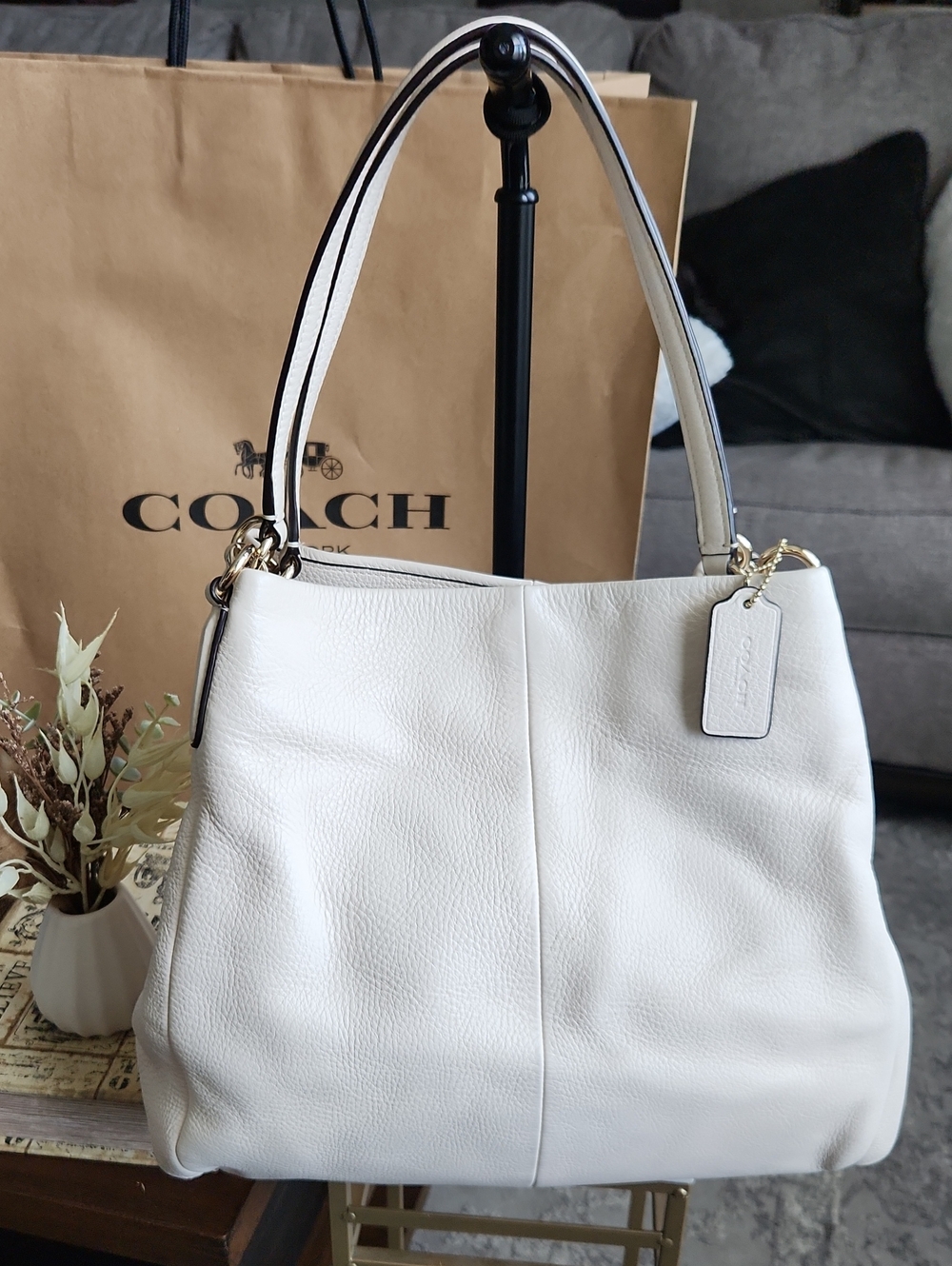 Coach Madison White Pebbled Leather Phoebe Shoulder Bag - EUC